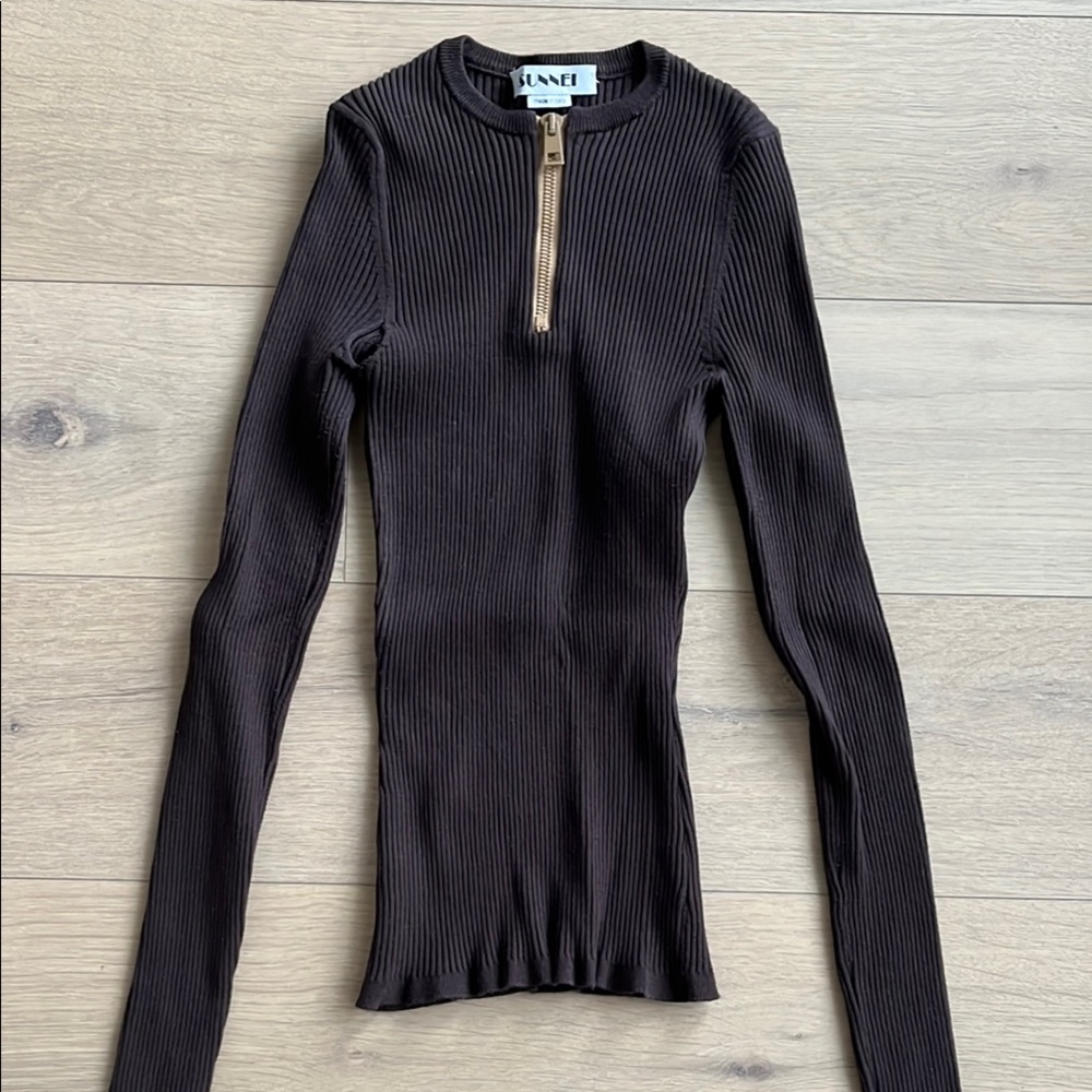 Sunnei Brown Ribbed Long Sleeve Top